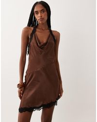 New Look - Lace Trim Asymmetric Hem Mini Dress - Lyst