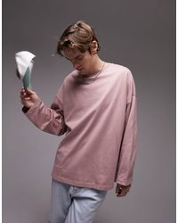 TOPMAN - T-shirt oversize a maniche lunghe pesante color polvere - Lyst