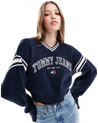 Tommy Hilfiger - Crop Varsity V Neck Jumper - Lyst