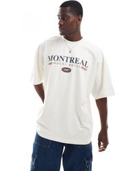ASOS - T-shirt super oversize bianco sporco con scritta "montreal" sul petto - Lyst