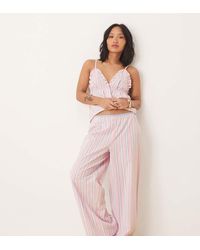 ASOS - Pantalones De Pijama A Rayas Rosas Y Azules De Tejido Liso Mix & Match De Asos Design Petite - Lyst