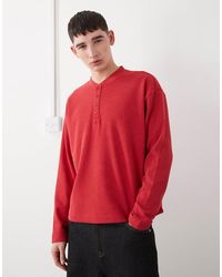 Collusion - Recht Oversized T-Shirt Van Zware Piqué Met Henley-Hals En Lange Mouwen - Lyst
