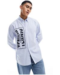 Lacoste - Heritage - camicia a maniche lunghe bianca e blu con logo - Lyst
