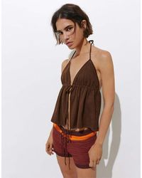 Pull&Bear - Haltertop Met Kanten Randen En Linnen - Lyst
