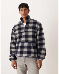 ASOS - Relaxed Quarter Zip Borg Sweatshirt With Check Print - Lyst