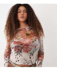 ASOS - Asos Design Curve Sheer Mesh Flare Long Sleeve Top - Lyst