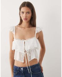 Miss Selfridge - Chiffon Lace Trim Tie Front Cami - Lyst