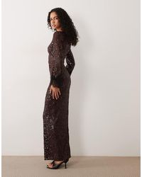 TFNC London - Sequin Slash Neck Flare Sleeve Lace Trim Maxi Dress - Lyst