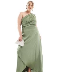 Tfnc Plus - Bridesmaid One Shoulder Satin Maxi Dress With Wrap Skirt - Lyst
