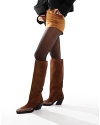 ASOS - Cassie Premium Suede Western Knee Boots With Stud Detail - Lyst