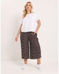 Yours Clothing - Polka Dot Textured Culottes - Lyst