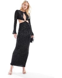 ASOS - Asos design tall - robe portefeuille longue à sequins avec manches longues et découpe goutte d'eau - Lyst