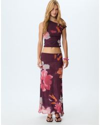 Stradivarius - Midirok Van Tule Met Print - Lyst