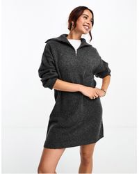 ASOS - Knitted Jumper Mini Dress With Zip Neck - Lyst