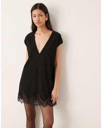 ASOS - Cord Lace Trim Shift Mini Dress - Lyst