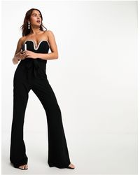Forever New - Tuta jumpsuit nera a fascia con decorazioni - Lyst