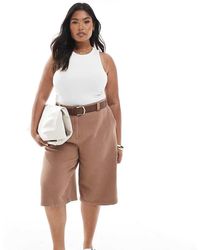 ASOS - Pantalones Cortos Color Moca Lavado De Corte Alargado Con Diseño De Paneles De Curve-Marrón - Lyst