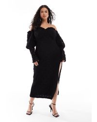 ASOS - Curve Off Shoulder Crochet Bardot Midi Dress With Bow Back - Lyst