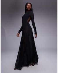 ASOS - Long Sleeve Sheer Maxi Dress With Lace Panel Godets And Bodysuit - Lyst