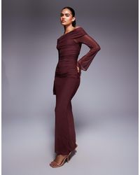 Princess Polly - Consideration Mesh Bardot Flare Sleeve Lettuce Edge Maxi Dress - Lyst