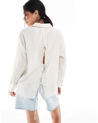 Bershka - Tie Back Crinkle Oversized Shirt - Lyst