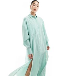 ASOS - Robe chemise longue à rayures avec deux fentes hautes - vert et blanc - Lyst
