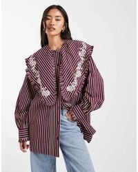 Miss Selfridge - Gestreept Overhemd Met Oversized Kraag - Lyst