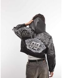 TRUE RELIGION - Embroidered Back Graphic Faux Leather Hooded Jacket - Lyst