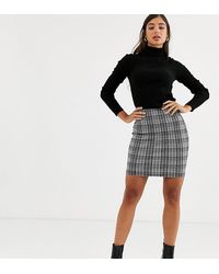 New Look Check Bodycon Skirt In Black