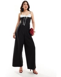 ASOS - Contrast Bust Detail With Pleated Wide Leg Jumpsuit - Lyst