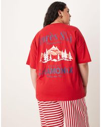 ASOS - Asos design curve – pyjama aus oversize-t-shirt mit "après ski"-grafikprint und hose mit weitem bein - Lyst