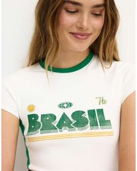 Stradivarius - Contrast Neck T-shirt With Slogan - Lyst