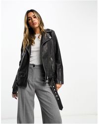 AllSaints - Billie Oversized Leather Biker Jacket - Lyst