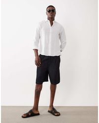 ASOS - Halflange Denim Jort Met Linnenlook En Elastische Taille - Lyst