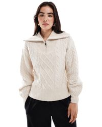 Threadbare - Pull en maille torsadée à col zippé - écru - Lyst