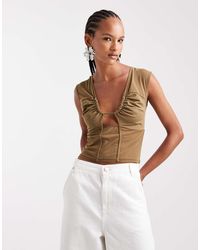 ASOS - Sheer Mesh Panel Detail Plunge Top - Lyst