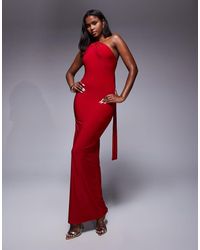 Kaiia - Exclusive Double Laye Slinky One Shoulder Knot Gold Hardware Back Detail Maxi Dress - Lyst