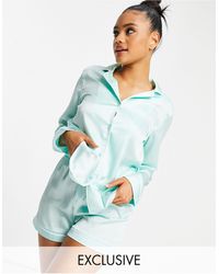 Missguided Short Pajama Set With Script Detail - Green
