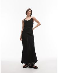 SNDY'S - Vestito Lungo Con Scollo Ad Anello Neri A Canottiera Con Finiture - Lyst