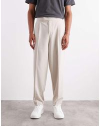 ASOS - Pantalones De Vestir De Corte Tapered Extragrande Con Cinturilla Elástica De Tejido Efecto Lino De -Neutro - Lyst