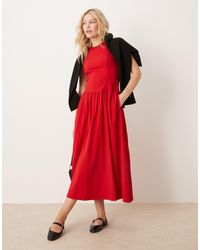 Abercrombie & Fitch - High Neck Drop Waist Midi Dress - Lyst