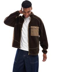 ASOS - Ruimvallend Shacket Van Polar Fleece Met Contrasterende Naden En Borstzak - Lyst