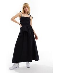 Collusion - Cotton Shirred Maxi Dress With Corset Detail - Lyst