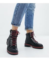 new look lace up flat boots in black croc