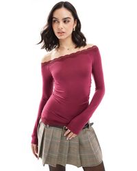 Bershka - Asymetric Lace Detail Top - Lyst