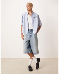 ASOS - Longer Length Denim Jorts With Tint - Lyst