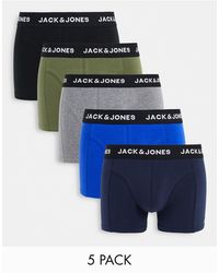 Men's Jack Jones Hugh 5 Pack Elastic Waist Boxer Shorts in Black