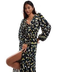 Vila - V Neck Maxi Dress With Balloon Sleeves - Lyst