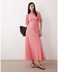 Wednesday's Girl - Floral Print High Neck Ruffle Sleeve Maxi Dress - Lyst