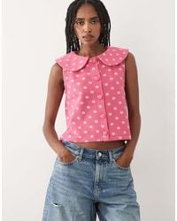 Miss Selfridge - Peter Pan Collar Button Up Tank Top - Lyst